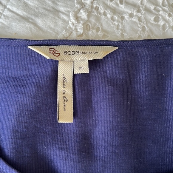 BCBG Blue Shimmer Top with Embroidered Design & Ruffled Sleeves - Picture 7 of 9